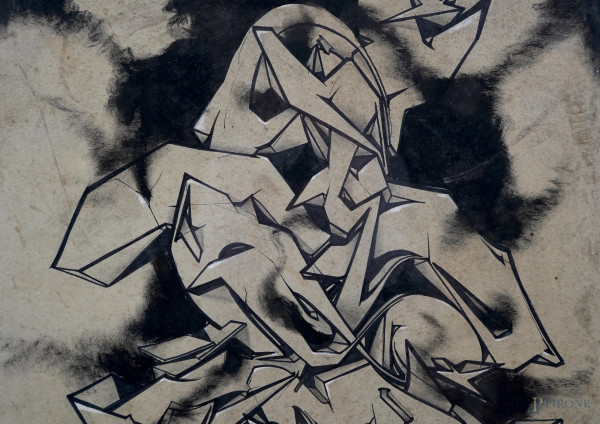 Anonimo futurista, Astratto, tecnica mista su carta, cm 70x50, entro cornice