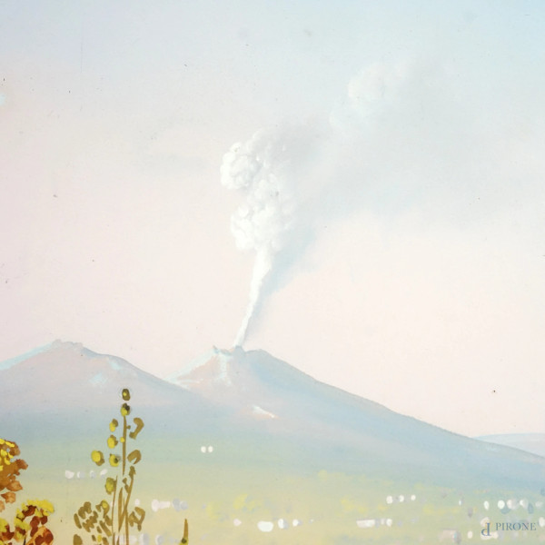 Veduta di Napoli da Capodimonte, gouache su carta, firmato, cm 37x50, entro cornice