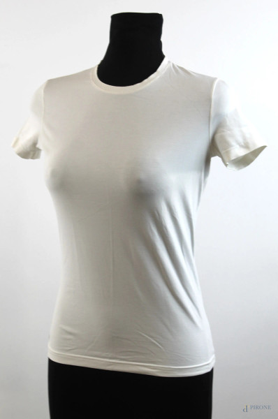 Prada, maglietta bianca a maniche corte con tasca a zip posteriore, taglia S, (segni di utilizzo).