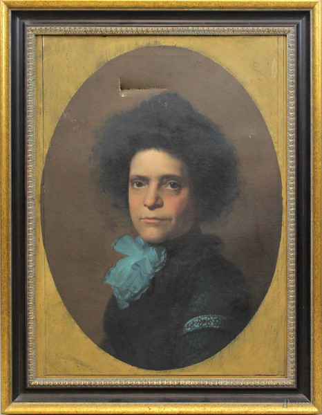 Ritratto di signora, olio su tela, cm 60x41, XIX secolo, entro cornice, (difetti sulla tela)
