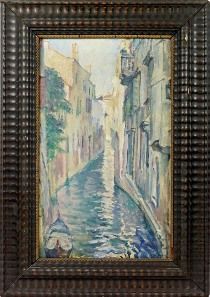 Canale di Venezia, olio su tela, cm 54x33, firmato, entro cornice