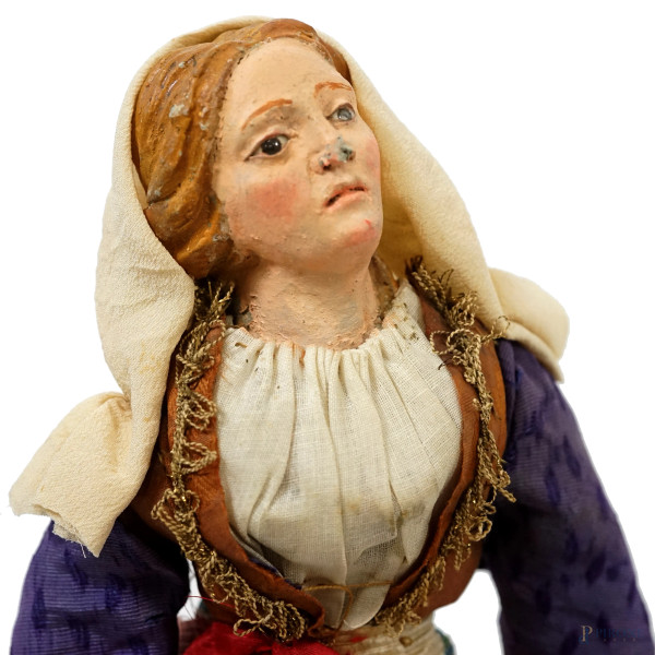 Lotto composto da 7 sculture in terracotta policroma e stoffa (alcune con occhi in vetro) raffigu...