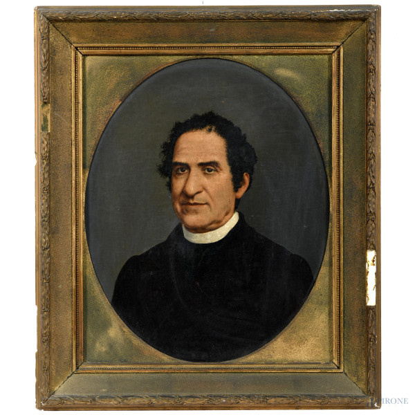 Ritratto di prelato, XIX secolo, olio su tela, cm 56x45, entro cornice, (piccole cadute di colore)