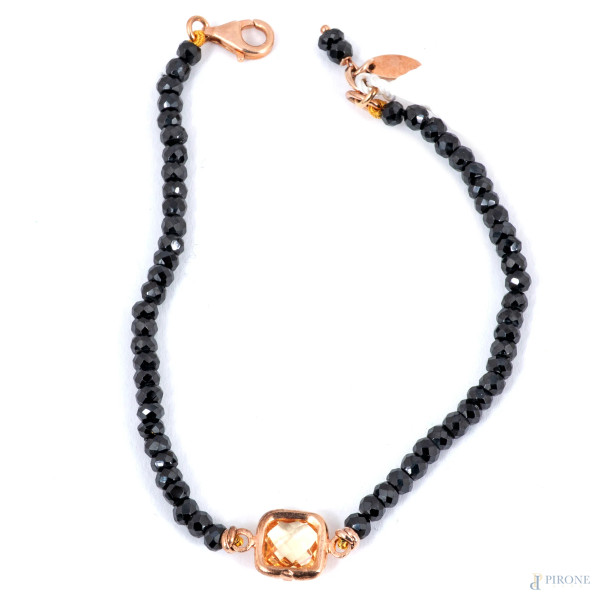 Bracciale in argento dorato e vetri scuri, lunghezza cm 20