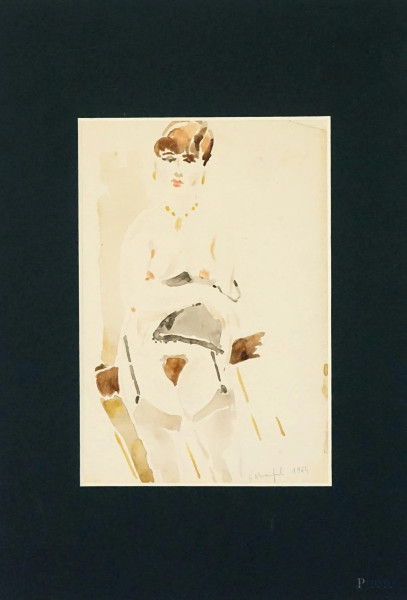 Alberto Manfredi - Nudo, acquarello su carta, cm 23,5x16