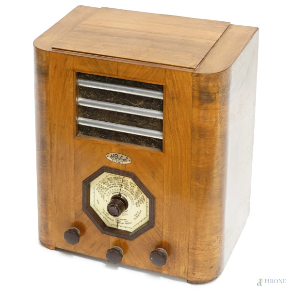 Radio  in legno anni '40 del XX secolo, "A. G. Delval, Paris", cm 44x38,5x25