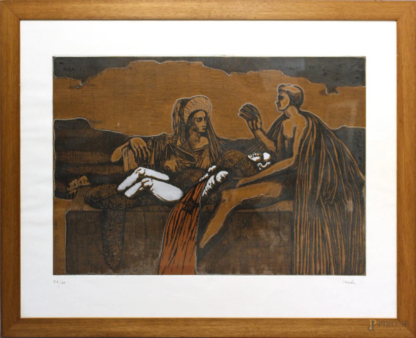 Sergio Vacchi - Figure, litografia 24/60, 50x70 cm, entro cornice.