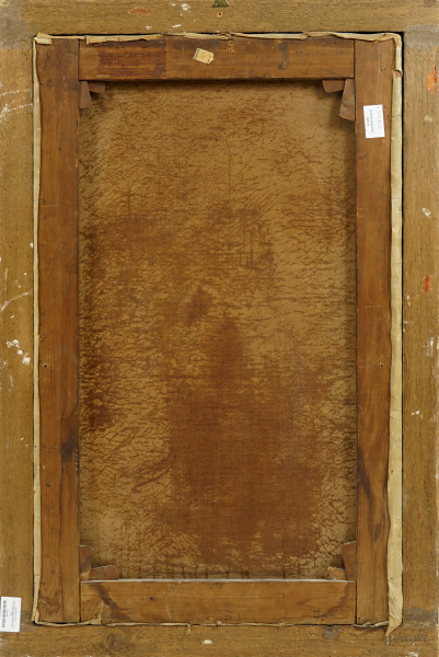 Giovane donna con fiori, olio su tela, cm 110x71, firmato in basso a sinistra e datato 1884, entr...