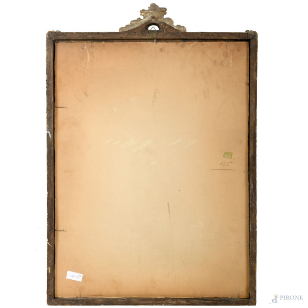 Coppia di dipinti raffiguranti popolane, acquarello su cartoncino, firmati, cm 61x46, entro corni...