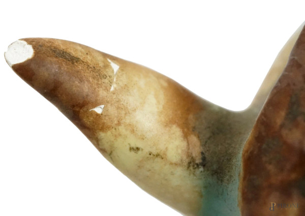 Asinello ed elefante, lotto di due sculture in ceramica smaltata policroma, alt.max cm 19,5, XX s...