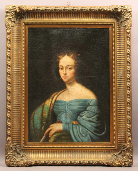 Ritratto di donna, olio su tela 70x50 cm, entro cornice.
