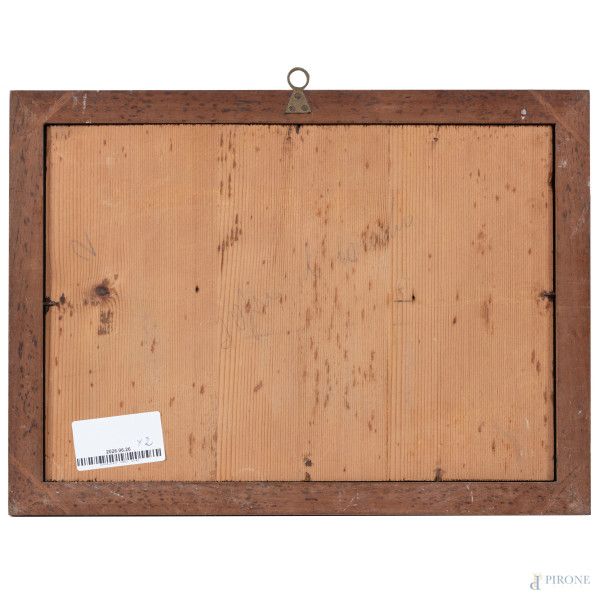 Coppia di vedute di Napoli, XIX secolo, tecnica mista su carta, cm 19,5x27, entro cornice, (lievi...