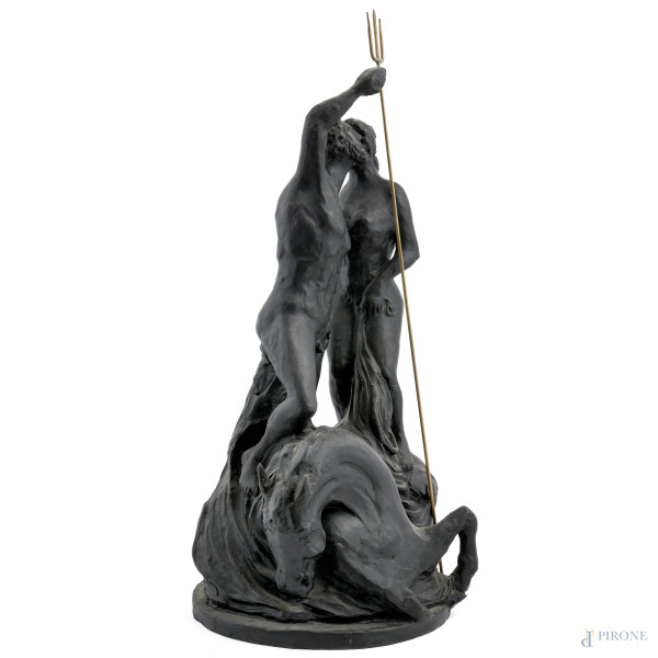 Aligi Sassu (1912-2000), Poseidone e Atena, scultura in bronzo, altezza cm 53, firmata al retro, ...