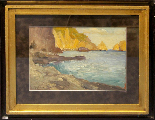 Scorcio di Capri, olio su cartoncino 25x35 cm, firmato entro cornice.