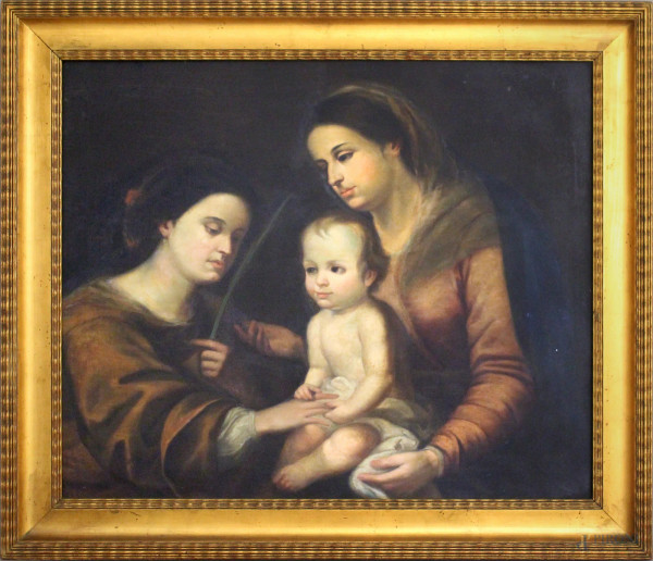 Da Murillo, Sposalizio mistico di Santa Caterina, olio su tela, fine XVIII sec., cm 63 x 76, entro cornice.