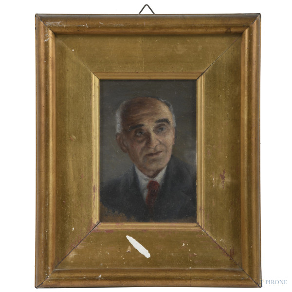 Silvio Matteoda (1866 – 1977) , Ritratto di Dante Ricci, olio su cartone pressato, cm 23x19, firmato in basso a sinistra, entro cornice, (lievi segni di usura) 