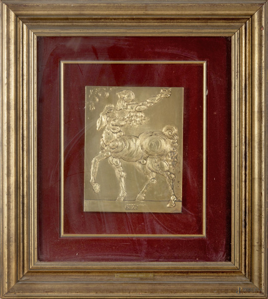 Salvador Dalì (Figueras 1904 - 1989), lastra in argento laminato oro, esemplare n. 164/999, cm 24x31