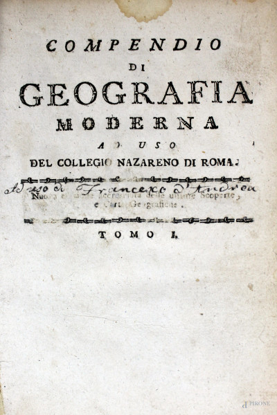 Compendio di geografia moderna ad uso e collegio nazareno di Roma, Napoli, 1794