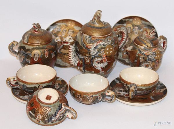 Servizio da tè in porcellana satsuma imperiale, pz.9.