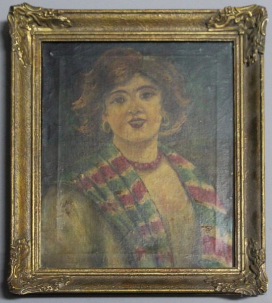 Ritratto di ragazza, olio su tela, 33x25 cm, entro cornice