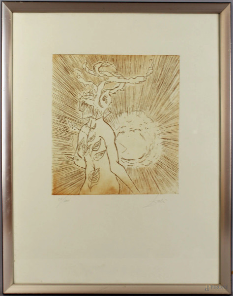 Salvador Dal&#236; - Senza titolo, litografia 20/100, cm. 64x49, entro cornice.