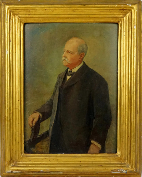 Ritratto di gentiluomo, olio su tavola, cm 36x26, inizi XX secolo, entro cornice, (lievi difetti).
