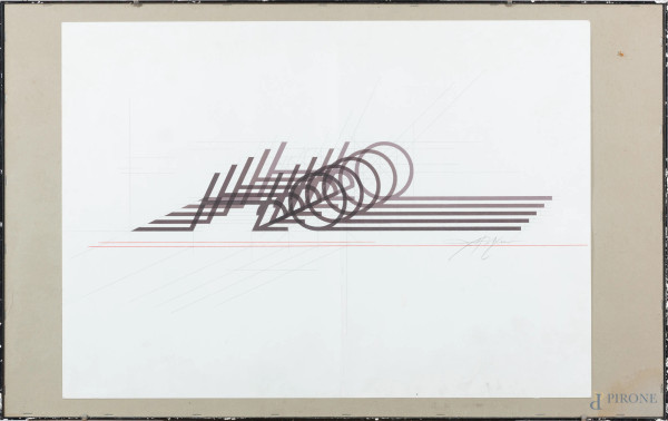 Alfio Mongelli, H2O, litografia, cm 50x70, firmato a destra, (segni di usura e di piegatura, difetti), entro cornice)