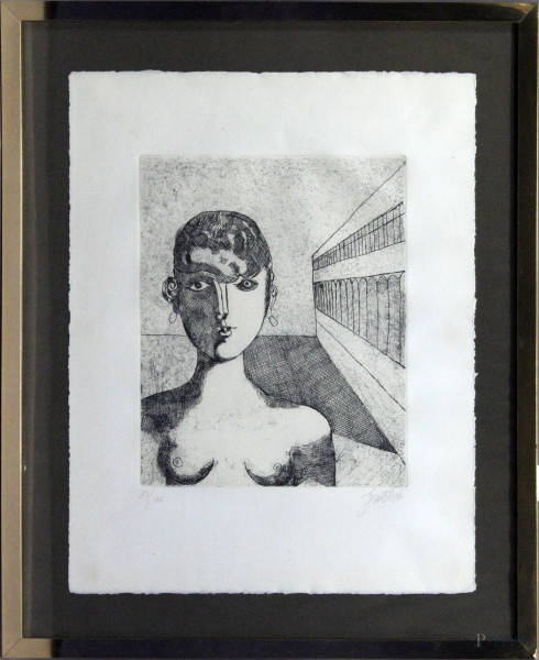 Franco Gentilini - Volto, litografia N&#176;50/100, cm 54 x 43, entro cornice.