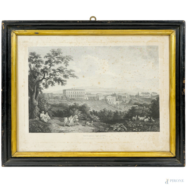 Villa Albani presa dalla Villa Patrizi, incisione, XIX secolo, cm 42,5x54,5, entro cornice