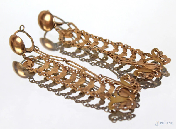 Paio di orecchini in oro 14 kt gr. 12,4, XIX secolo