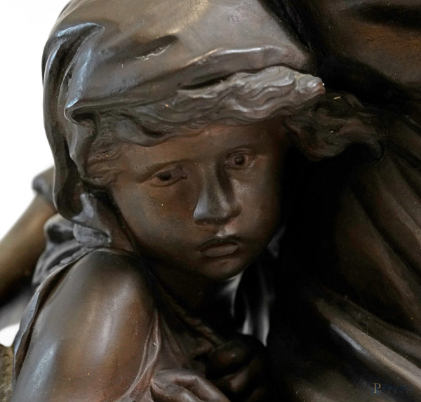 Maternità, scultura in bronzo patinato, firmata alla base Math Moreau/ Hors Concours, altezza cm ...