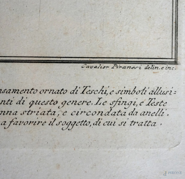 Lotto di sei incisioni da Giovan Battista Piranesi (1720-1778), cm 79x55 circa, entro cornici
