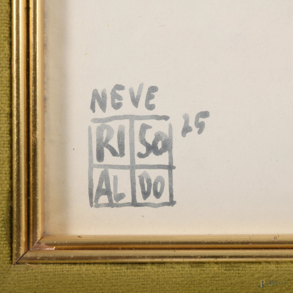 Aldo Riso (1929-2008), Neve, acquerello su carta, cm 50x70, titolato, firmato e datato "75"in bas...