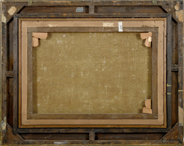 Scorcio romano, olio su tela, cm 52x70 entro cornice con antico cartellino "G.Giraud", XIX secolo