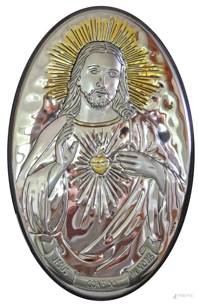 Immagine votiva in metallo argentato di Beltrami, cm 18x12, con confezione originale e garanzia.