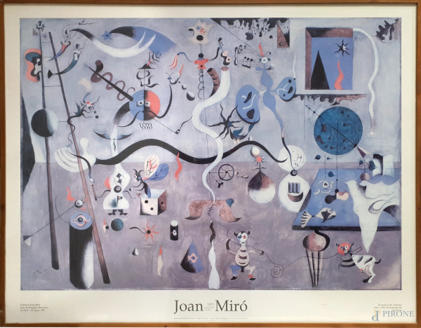 Joan Mirò raro manifesto realizzato dalla Fundaciò Joan Mirò per la mostra tenutasi a Barcellona nel 1993, cm 70x90, con cornice