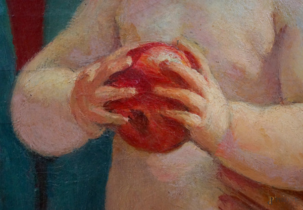 Madonna con Bambino, olio su tela, cm 90x60, firmato in basso a destra, entro cornice