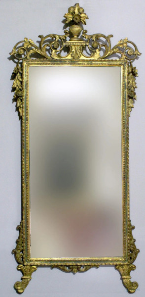 Specchiera in legno intagliato e dorato, altezza 148x69 cm, primi &#39;900.