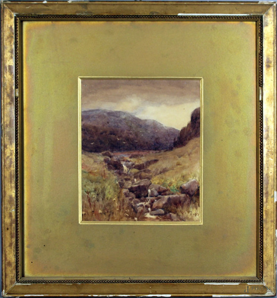 Albert J. Hanson - Paesaggio di Cornovaglia, acquarello su cartone, cm. 20x16, entro cornice.