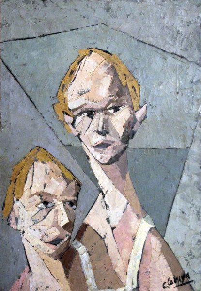 Cesare Laruffa, I fratelli, olio su tela, cm 65 x 45.