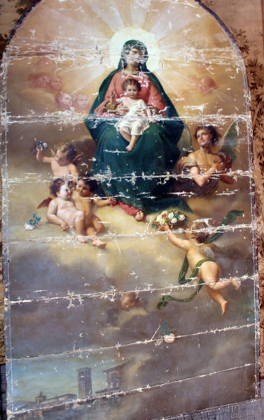 Pala d&#39;altare, olio su tela, XIX sec, cm 360 x 200.