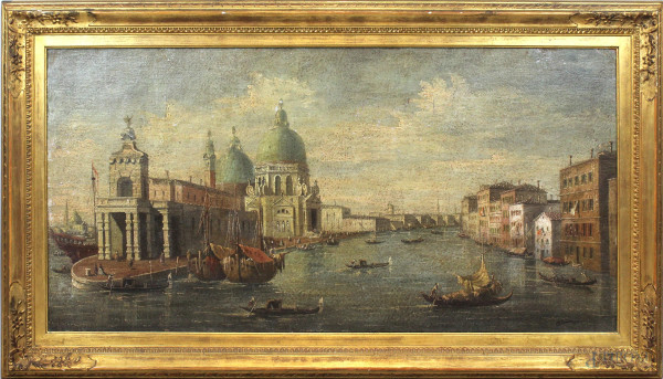Scorcio di Venezia, olio su tela, cm 60x120, firmato, entro cornice