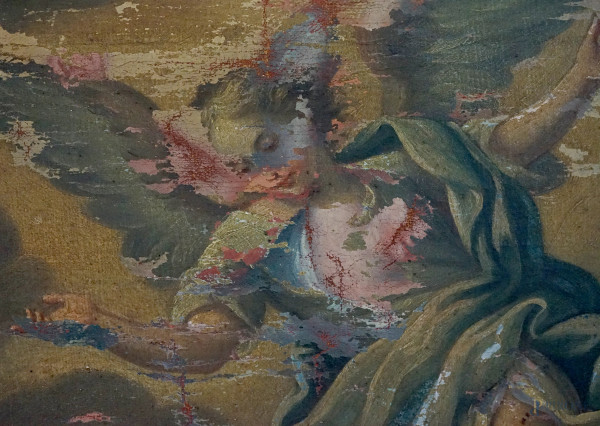 Scuola dell'Italia centrale del XVIII secolo, Santa Cecilia, olio su tela, cm 85,5x66 (difetti e ...