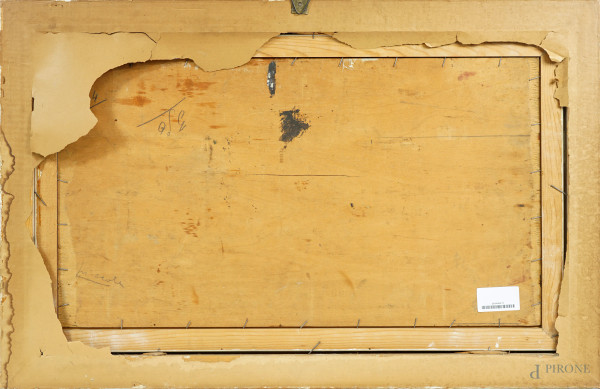 Galline e pulcini, olio su tavola, firmato e datato in basso a destra F. Rontini [19]36, cm 36,7x...