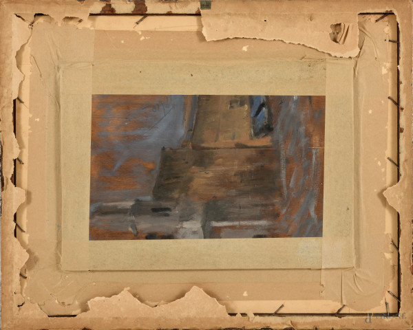 Fontana nel parco, olio su compensatp, XX secolo cm 25x35, entro cornice, firmato in basso a sini...