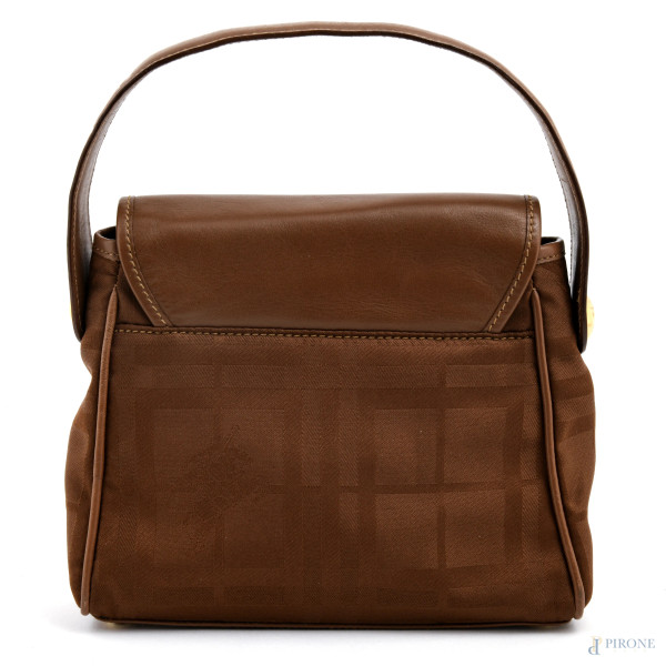 Borsetta a mano Burberry in pelle e tessuto marrone, cm 17x20x7, (segni di usura)