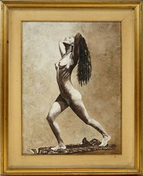 Nudo femminile, olio su tela, cm 70x50, firmato G.Ricciardi, entro cornice