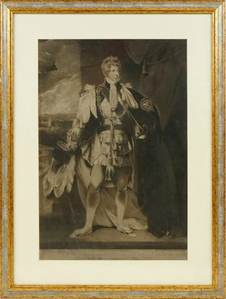 His Royal Highness The Prince Regent, incisione, cm 65x43,5, da John Hopner (1758 – 1810) , incisore William Say (1768 – 1834), XIX secolo, entro cornice, (difetti)