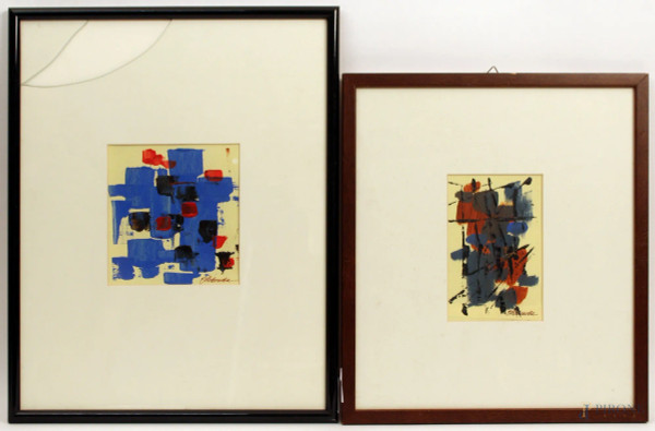 Lotto composto da due dipinti astratti ad olio su carta 16x10  cm,14,5x15 cm, firmati entro cornici.