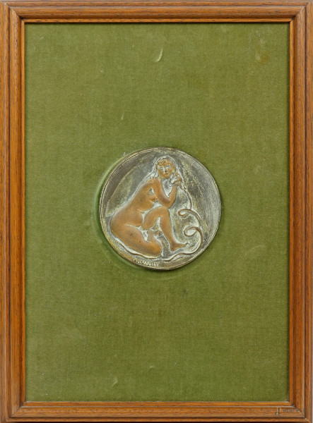 Francesco Giannone (1906-1996), Eva, medaglia in bronzo, diametro cm 10,5, entro cornice